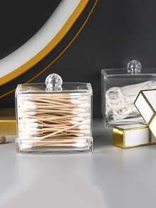 Cotton Swab Dispenser, Transparent Wooden Lid Medicine Bottle Container With Cover, Bathroom Canister, Cotton Ball Makeup Box, Cotton Swabs, Dental Floss, Bathroom Accessories, Bathroom Storage And Organization