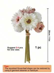 1支/3支装仿真蒲公英、牡丹、雏菊丝绸花束，28厘米，适合婚礼新娘捧花、家居、办公室、浴室、厨房、餐桌装饰，也可用于情人节、毕业典礼、单身派对、伴娘、父亲节、万圣节等场合，亦可作为装饰和礼物。 - 白色 - 查看 8
