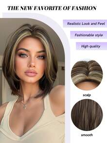 Tóc giả ngắn 10 inch bằng chất liệu tổng hợp, kiểu tóc bob màu piano: Chịu nhiệt tự nhiên, phù hợp để đội hàng ngày, dự tiệc, lễ hội âm nhạc, làm quà tặng Ngày của Mẹ, thể hiện hoàn hảo phong cách thời trang dự tiệc, cũng là món quà Halloween lý tưởng. - Màu dương cầm - Xem 8