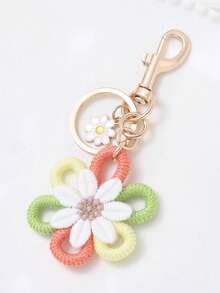 1 pieza Llavero de flor de margarita hecho a mano a ganchillo, accesorio de bolso/coche de estilo bohemio lindo - Multicolor - Ver 12