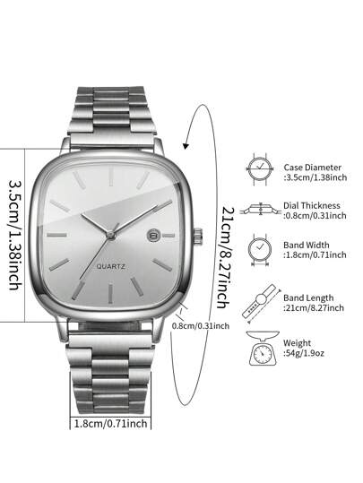 1pc Watch, Classic Square Dial Calendar Display, Minimalist Stylish Quartz Wristwatch, Horloge Box Not Included view 4