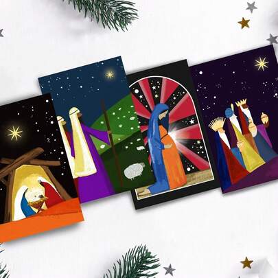 4/6Pcs 10*14.5mm Christmas Holiday Greetings Decor Merry Christmas The Nativity Story Holy Night Design, 5.5x3.9 Inch Size For Loved Ones, Friends And Family Greeting Card Gift For Her Friend Daughter Mother Kids Gift