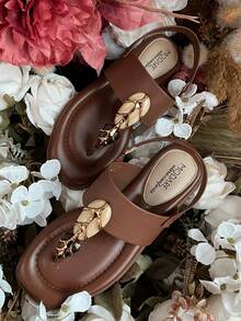 Modare Official Comfort Metal Stone Sandal Women's Flat Sandal - Đá nâu kim loại - Xem 2