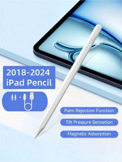 2024款iPad兼容触控笔，适用于iPad Air 11、Air 13、M2、Pro 13、11、M4、5/6/7/8/9/10代、Air 3/4/5、Mini 5/6，具备防误触功能和120mAh可充电电池