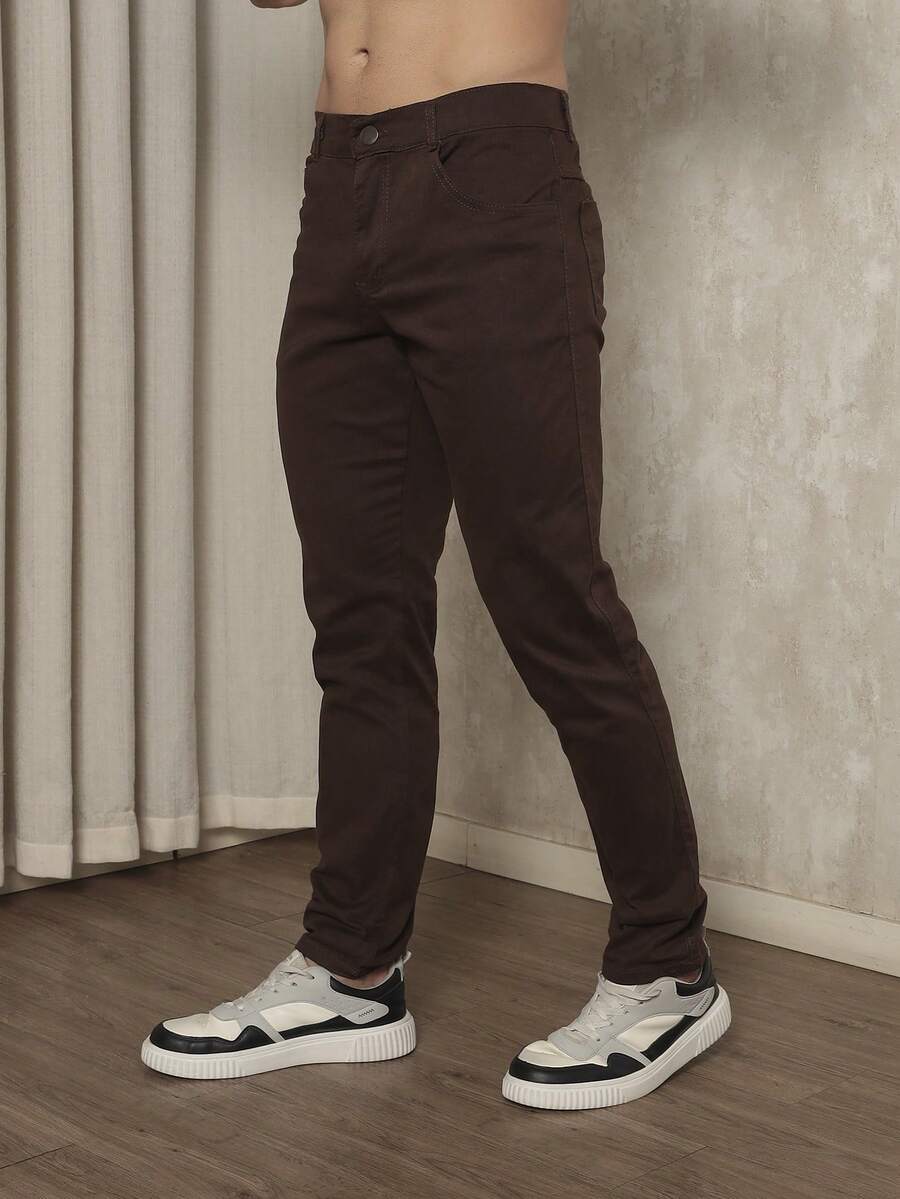 Men's Slim Fit Lycra Dress Pants With Built-In Pocket - Cà phê nâu - Xem 1
