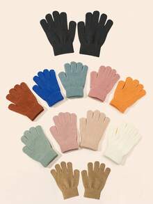 12/1 Paio di guanti invernali caldi per bambini - guanti a maglia morbida a dita intere per climi freddi con polsini elastici, disponibili in più colori (nero mostrato), adatti per bambini e bambine, lavare a mano, protezione dal freddo (colore casuale dei guanti)