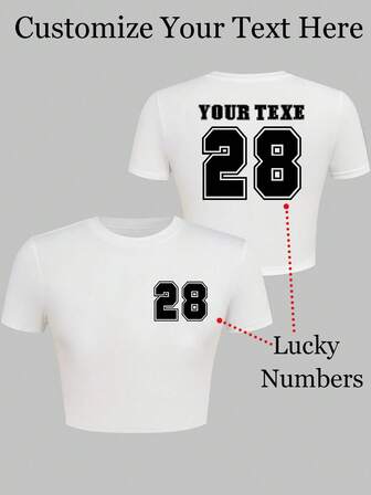 Anpassad kort t-shirt för kvinnor, logotypanpassning fram och bak/laguniform//turnummer/spelarens tröjnummer/årsdag/parnamn/bästa väns födelsedag, kortärmad sommartopp