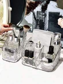 1pc Acrylic Remote Control Holder Caddy, Clear Desktop Organizer With Multi Compartments, For Living Room Coffee Table, Bedroom, Nightstand, Tissue Box Storage, Makeup Brushes Vanity Accessories Organizer, Thick Durable Plastic