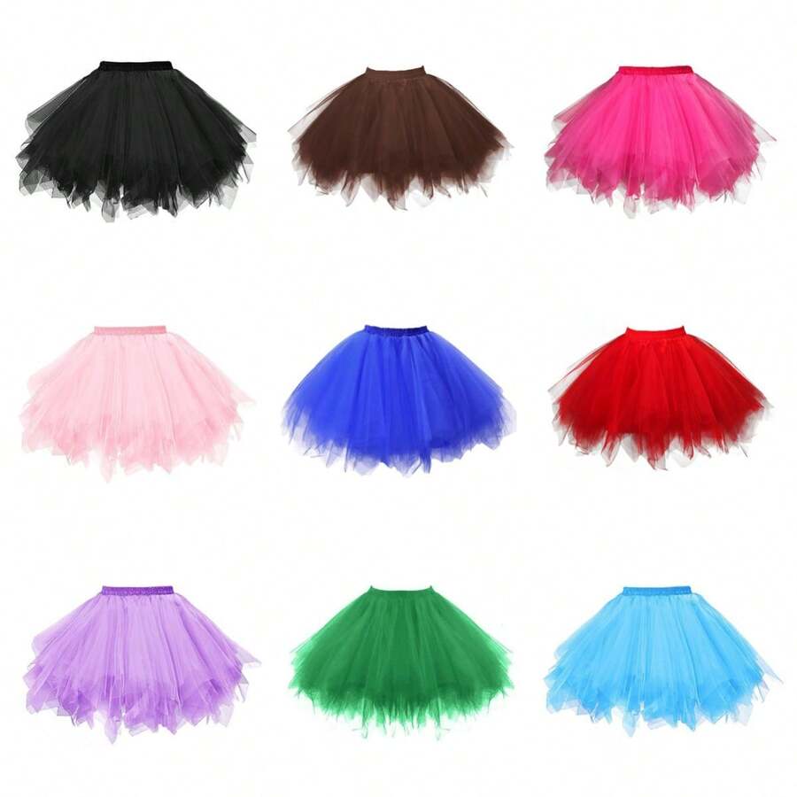 Christmas Punk Style Tutu Skirt For Women, Asymmetrical Hem, Fluffy, Multi-Layer Mesh, Suitable For Holiday, Stage, Party, Performance, Cosplay, Available In White, Black, Red, Pink, Blue - Small Gauze Skirt - View 1