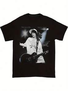 Men Retro Rock Band Graphic T-Shirt Tom Kaulitz Tokio Hotel Performance Print Black Casual Tee For Music Fans Perfect Gift For Rock Lovers Music Fan Apparel Vintage Rock Style Detailed Print Rock Band T Shirt - màu đen - Xem 2
