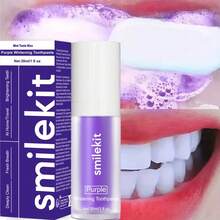 1 pieza Pasta de dientes blanqueadora de color púrpura, sabor a menta, blanqueamiento dental, aliento fresco, limpieza profunda, tamaño de viaje 30ml - Morado - Ver 11