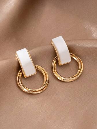 一对法式时尚百搭几何复古耳环