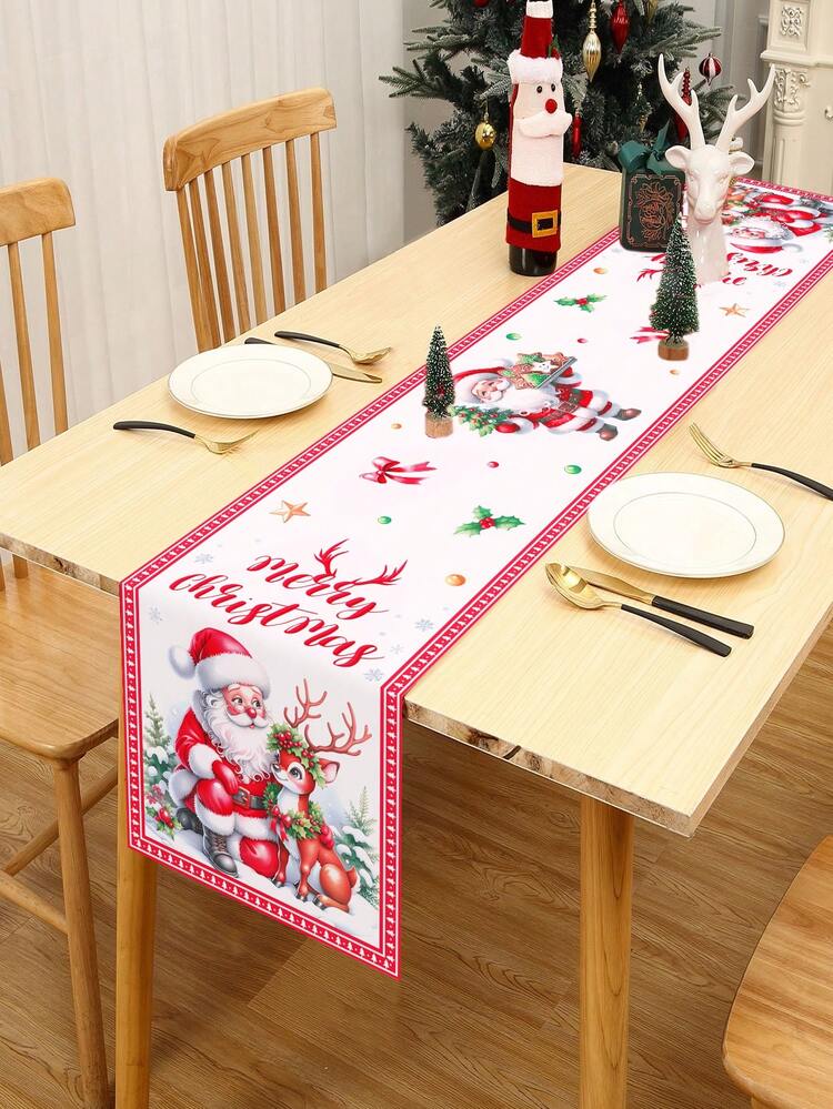 1 件圣诞快乐桌旗，180*35 厘米涤纶桌旗，圣诞老人桌布，驯鹿图案，桌布，圣诞装饰，圣诞装饰，装饰，装饰，家居圣诞装饰，圣诞饰品，厨房装饰，餐桌装饰，桌面装饰 - 彩色 - 查看 6