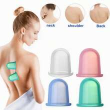 4 件套硅胶面部和眼部按摩杯套装 - 抗衰老提拉工具，淋巴引流刮痧替代品，减少浮肿和皱纹，日常护肤增强剂