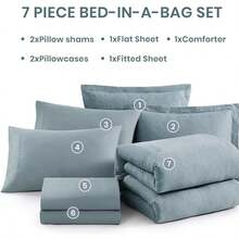 Comforter Set - 7 Pieces Bed In A Bag Queen Bedding Sets With Comforter, Sheets, Pillowcases & Shams, Reversible Bedding Comforters Sets - 霧霾藍 - 查看 7