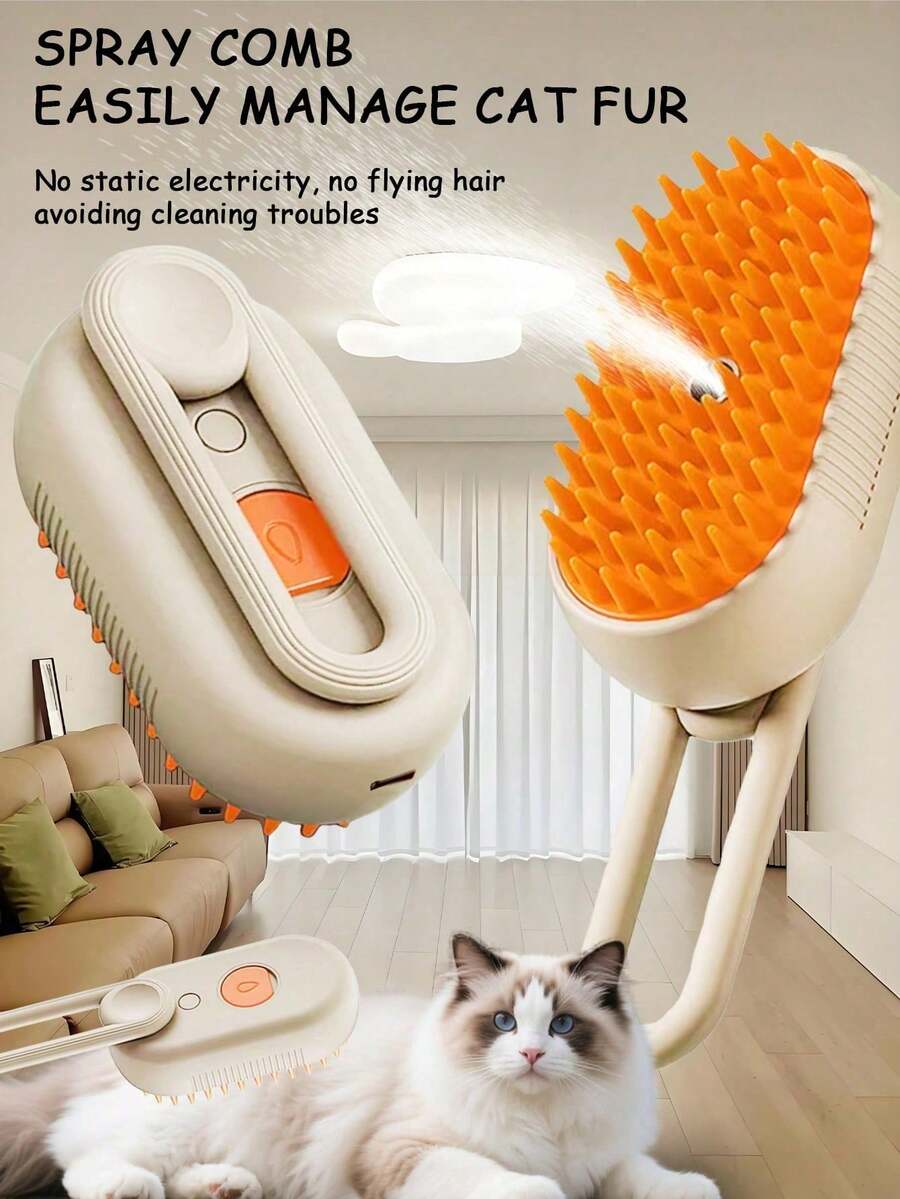 Cepillo eléctrico recargable por USB para masaje y pulverización de agua para mascotas, accesorio de 3 en 1 para eliminar el pelo de gato - Multicolor - Ver 1