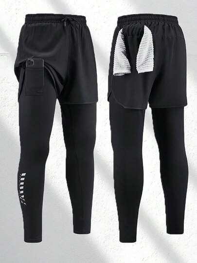 Men's Outdoor Sports Running Pants, With Side Pockets, Consisting Of Shorts And Long Pants