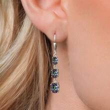 Gem Stone King 3-Stone Leverback Drop Dangle Earrings Women |   925 Sterling Silver |   Gemstone Birthstone |   Oval 8X6MM 7X5MM And 6X4MM |   Fine Jewelry Gifts Her Mom Women Wife - 綠色神秘黃玉 - 查看 3