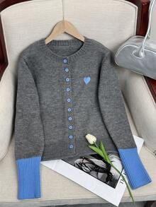 Wixra 秋冬新款韩版撞色针织开衫毛衣女外套时尚针织上衣 - 灰色 - 查看 1