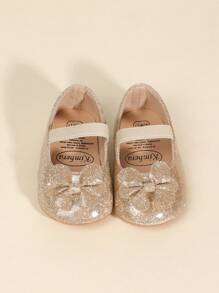 1雙女童蝴蝶結滑步公主鞋，平底，防滑，時尚可愛，適用於春秋季節。 - 金色 - 查看 2