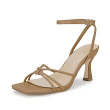Women Square Open Toe Ankle Buckle Slingback Kitten Heels Summer Dress Sandals - Màu Khaki - Xem 1