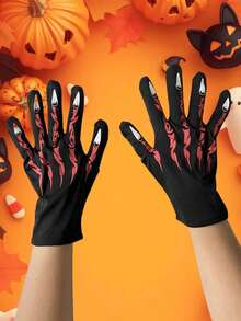 1 Par de Luvas com Estampa de Esqueleto de Halloween, Luvas de Fantasia de Garra de Fantasma Vermelha, Acessório de Fantasia para Festa de Halloween e Role Play - Multicolorido - Visão 5