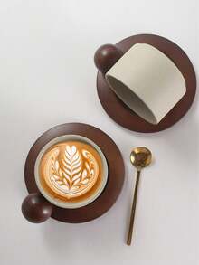 1pc Creative Minimalist Ceramic Coffee Cup & Saucer Set, With Wooden Ball Handle, Office & Casual Mug, Home Breakfast Cup, Latte Art Coffee Cup, Afternoon Tea Cup & Saucer, Practical Drinkware - Multicolor - View 8