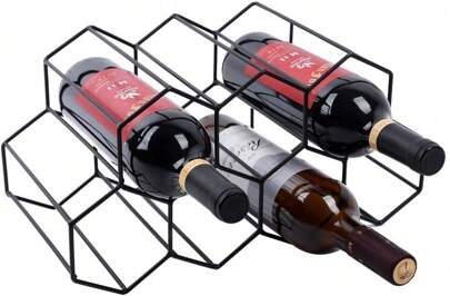 Small Wine Rack 9 Bottle Holder - No Need Assembly Modern Metal Wire Black Wine Storage For Countertop Table Top Coffee Bar Kitchen,13836249