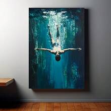 1 tranh in canvas nghệ thuật trừu tượng hiện đại không khung - Trang trí tường màu nước xanh lam và xanh lá cây rực rỡ cho phòng ngủ, phòng khách, phòng tắm, văn phòng hoặc nhà hàng, sử dụng trong nhà/ngoài trời, mực không khung trên canvas, tranh treo tường phòng ngủ | Thiết kế tranh trừu tượng về thợ lặn | Canvas không khung, tác phẩm nghệ thuật về thợ lặn - E - Xem 8