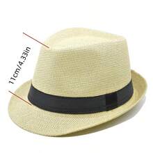 1pc SummerAutumn Breathable Linen Jazz Hat, British Style Casual Gentleman Fedora(Complimentary Hat Holder) - White - View 7