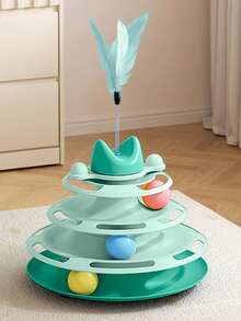 1pc Cat Toy Teaser Wand Cat Turntable Self-Entertainment Ball 3-Layer Track Plate For Kitten & Pet, Some Accessories (Feathers, Small Balls) Are Random In Color And Style