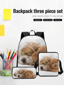 1 Set de Mochila Combo, Mochila con Cremallera de Poliéster Durable, Set de Mochila con Elemento Animal, Oficina, Papelería, Estuche para Lápices y Pinceles, Conveniente para Viajes al Aire Libre, Picnic, Mochila Multifuncional Bandolera, Regalo de Fiesta de Vacaciones