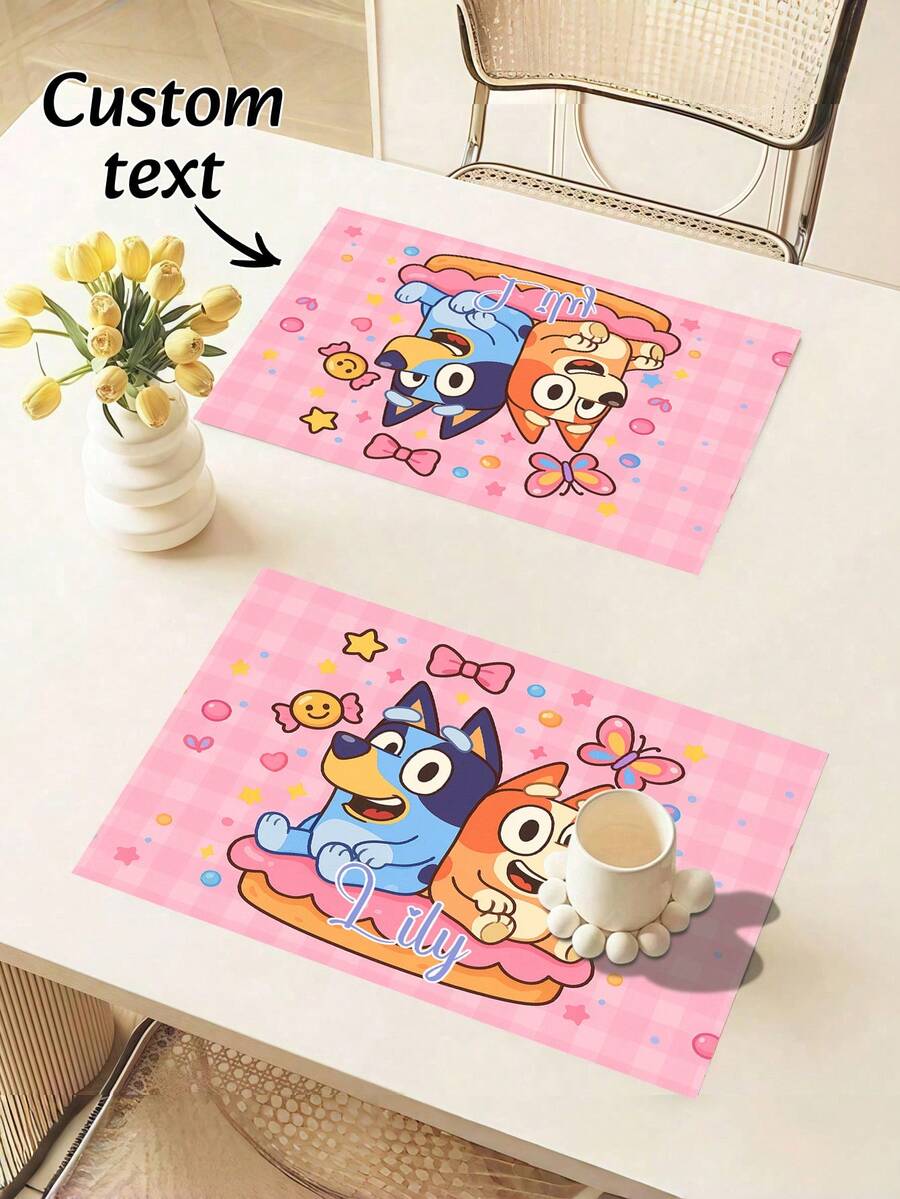 2PCS/4PCS/8PCS Bluey Personalized Custom Table Mats, Cartoonish And Cute Style Tablecloths, Wrinkle-Resistant And Practical Rectangular Table Decorations, Suitable For Use As Decorations In The Kitchen, Parties Or Weddings, As Well As Various Holiday Gifts Such As For New Home Entry, Independence Day, Mother's Day, Etc. - Bluey Placemat 5 - View 1