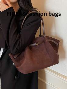 1pc Women's Large Capacity Handbag Vintage PU Leather Burgundy Red Large Capacity Handbag, Belt Decor, PU Material One Shoulder Tote Bag, Fashionable Retro Minimalist Style, Suitable For Women Shopping, Commuting, Daily Use, Bags For Ladies Fashionable