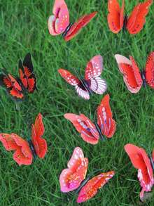 10 Pieces Of 8cm Double-Layer Butterfly Planting Sticks For Pastoral Lawn Potted Plants And Gardens, Plastic Butterfly Planting Stick With Printing