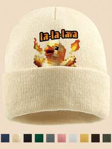 1pc "La-La-Lave Ch-Ch-Icken" Pixel Turkey Print Knit Beanie Hat, Multi-Color Options, Suitable For Outdoor Sports, Casual, Fishing, Parties, A Comfortable Commuting Warm Hat, Suitable For Cycling And Outdoor Activities In Cold Black Weather, Sports Accessory - A - View 9