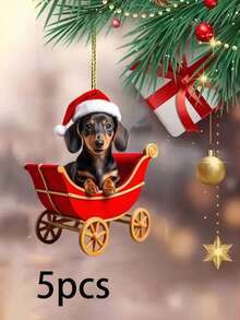 1/3/5 piezas Colgante de perro salchicha acrílico 2D plano - Llavero acrílico navideño, Accesorio de llavero de mascota lindo, Idea de regalo de festival, 2D plano, Mejor para Navidad, Decoración navideña