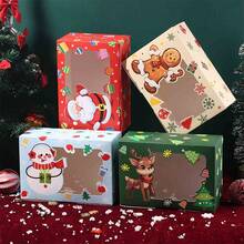 4/8/12 piezas Caja de regalo de embalaje de caramelos para fiesta de Navidad con diseño de muñeco de nieve antiguo, galletas, caja de pan de jengibre, decoraciones navideñas, pijamas navideños, regalos navideños, decoración navideña - Multicolor - Ver 3