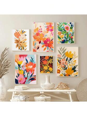 1pc Flowers Painting Colorful Botanical Art Print Spring Floral Canvas Poster Wildflower Home Room Decor Housewarming Gift Wall Art Minimalist Aesthetics Print Modern Home Decor ﻿