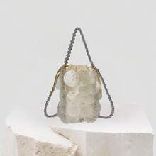 Women Fashion Shell Woven Handbag Chic Shell Beach Bag Beaded Chain Bag For Summer Travel Beach Party - 白色-a - 查看 1