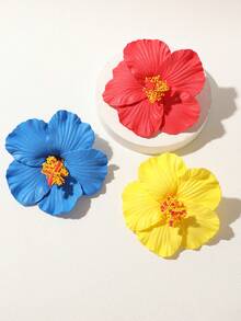 6个装女士芙蓉花发夹，度假海滩甜美纯色波西米亚优雅发饰，适合所有季节，夏季，假日，旅行，头部装饰，节日，生日 - 6PCS多色 - 查看 4