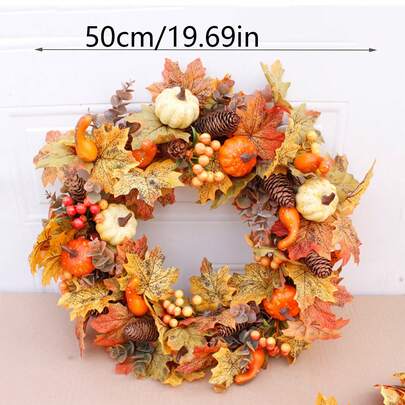 Halloween Party Wreaths, 19.6-Inch Country Pumpkin Pinecone Wreaths, Autumn Wreaths Are Suitable For Indoor And Outdoor Home Wall Decoration On Halloween, Thanksgiving And Harvest Day. Home Decor Halloween Decor Room Decor