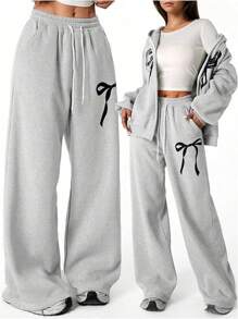 's Bowknot Baggy Sweatpants Lightweight Straight Leg Athletic Pants With Pockets