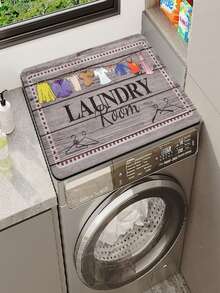 1pc Laundry Room Themed Mat, Washing Machine Dust Cover, Absorbent & Easy To Clean, Trimable Diatomite Material, Suitable For Laundry Room, Kitchen, Washing Machine Cover, Microwave Cover, Kitchen Counter Mat, Draining Mat - Multicolor - View 1