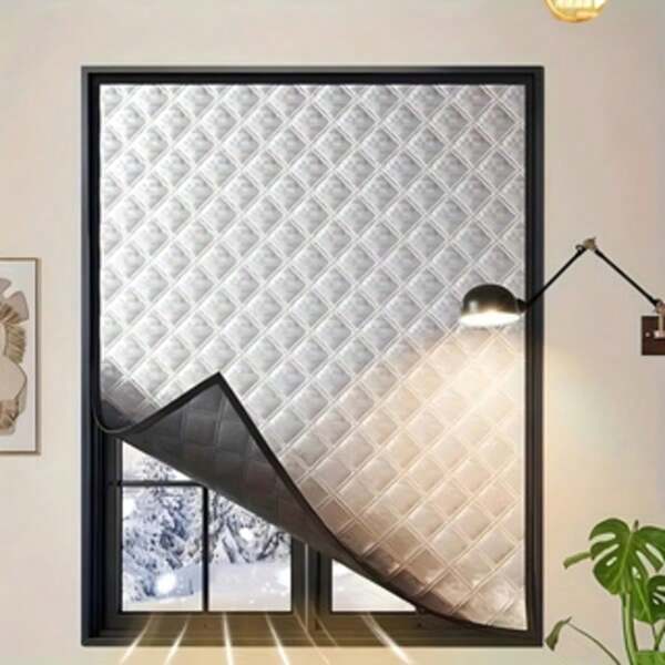 1pc Heat Insulation Blackout Curtain, Winter Windproof Thermal Curtain, Soundproof Insulating Curtain, Summer Bathroom Kitchen Bedroom UV Protection Sunshade, Seal Window, Blackout Soundproof, Easy Installation With Hook And Loop No Drilling Required