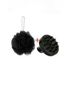 2pcs Set (1 Shower Puff + 1 Hair Brush), Scalp Massager For Hair Growth - Soft Scalp Exfoliator For Hair Growth, Curly And Straight Hair Massager, Use Scalp Exfoliator To Wash Wet And Dry Hair - Shampoo Massager And Hair Exfoliator, Large Bath Puff Does Not Shed, Bath Accessories,Gua Sha,Lymphatic Drainage,Cellulite,Back Scratchers,School,Back To School,Travel,Travel Essentials,Home Essentials,Spa,Massage Tool,Massage,Massager,Spa