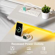 HLDIRECT 47 Inch Computer Desk With 8 Storage Drawers, Gaming Desk With LED Lights & USB Power Outlets, Home Office Table With Monitor Stand, Study Writing Work Table For Bedroom - View 5