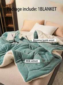 1pc Matcha Green Solid Color Milk Velvet Lambswool Double Layer Skin-Friendly Soft Comfortable Blanket, Suitable For Bedroom, Guest Room, All Seasons - Sprout Green - View 2