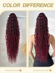 Tóc giả đuôi ngựa dài 26 inch màu đỏ ombre, kiểu gợn sóng, làm từ chất liệu tổng hợp chịu nhiệt, thiết kế kẹp càng cua, phù hợp cho phụ nữ dự tiệc Giáng sinh, Halloween và sử dụng hàng ngày. - Màu đỏ ombre - Xem 6