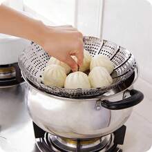 3PCS Tray Mesh Cook Stainless Steel Mesh Folding Steamer Steam Vegetable Basket - Silver - View 2